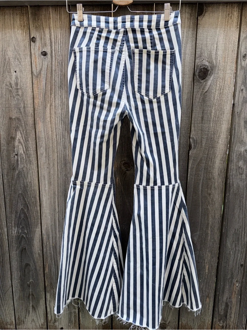 We The Free Navy and White Vertical Stripe Flare Jeans